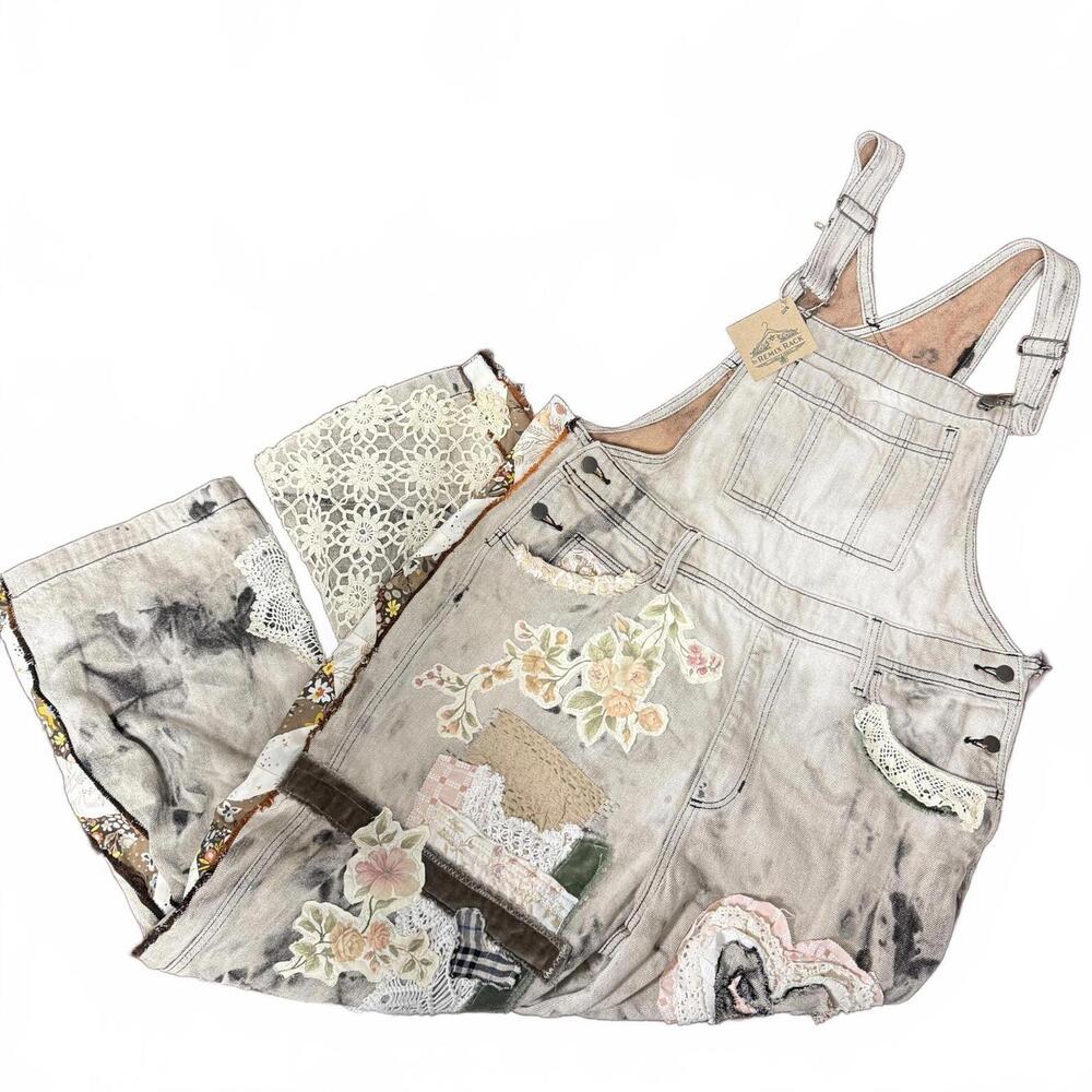 Handmade Up-cycled Magnolia Pearl‎ inspired quilted Miner Overalls NWT - Picture 4 of 16